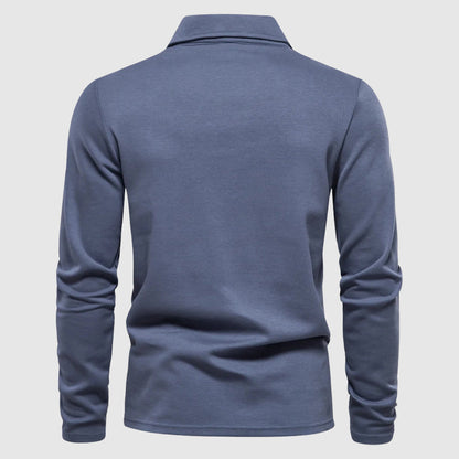 Men's Long Sleeve Polo Shirt Classic Collar Solid