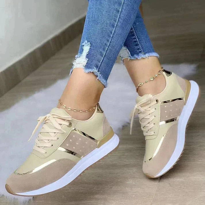 Women's Metallic Lace-Up Sneakers - VibreMode