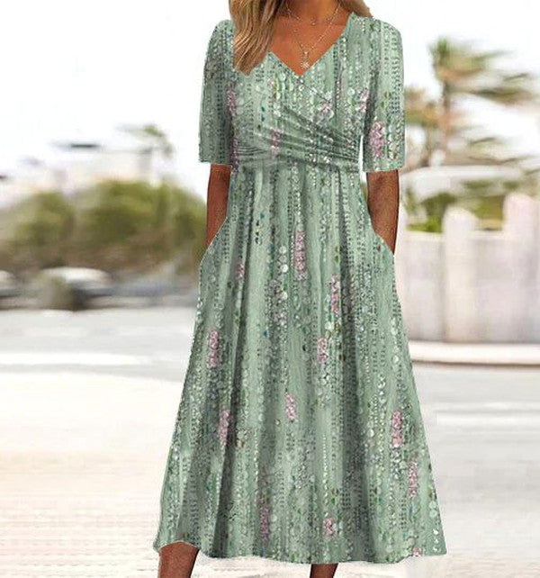 Women's Printed Summer Dress Wide Skirt - VibreMode