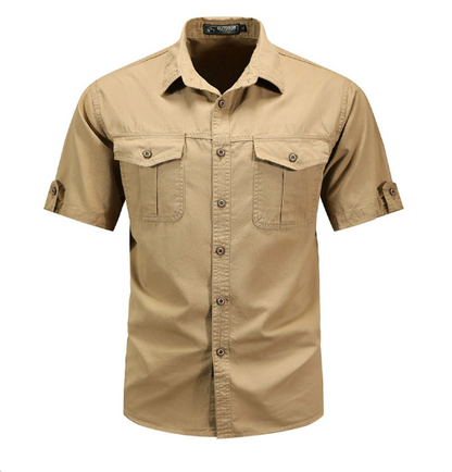 Men's Short Sleeve Shirt Cotton Dual Pockets White - VibreMode