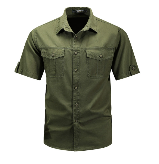 Men's Short Sleeve Shirt Cotton Dual Pockets White