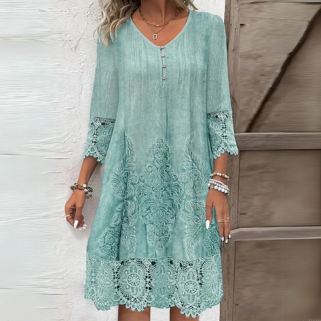Women's Embroidered V-Neck Midi Dress