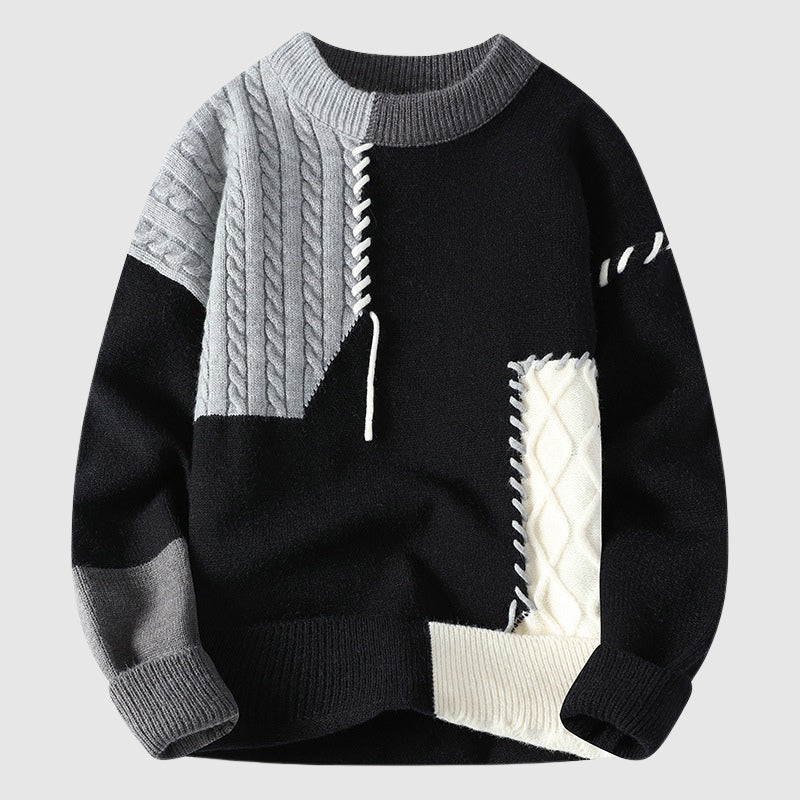 Men's Cable Knit Sweater Color Block Design
