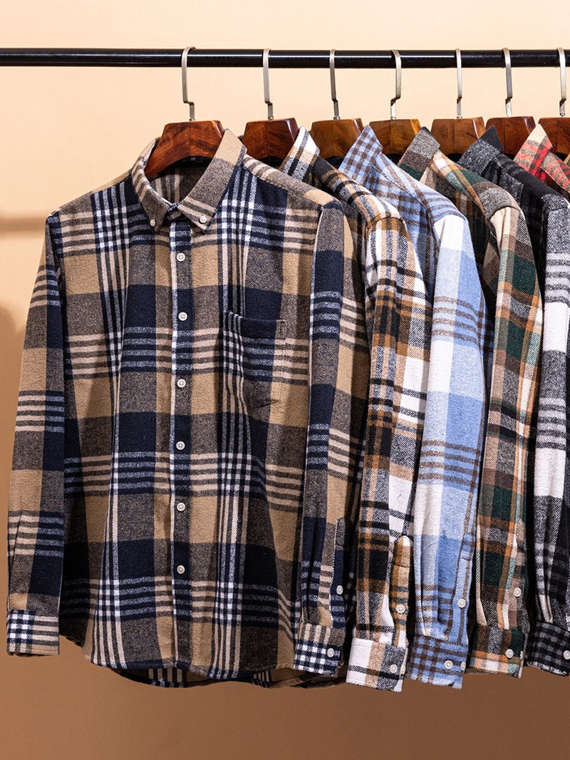 Men's Plaid Dress Shirt Button Front Pointed Collar