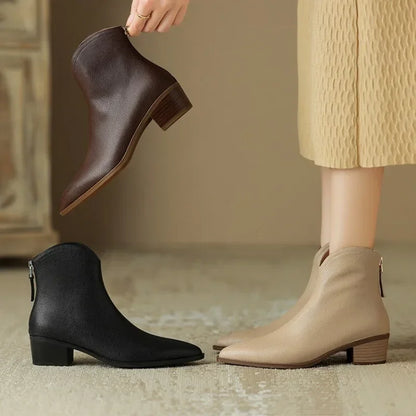 Women's Pointed Ankle Boots Slip On Heel Design
