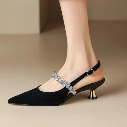 Luxurious Crystal Buckle High Heel Slingbacks