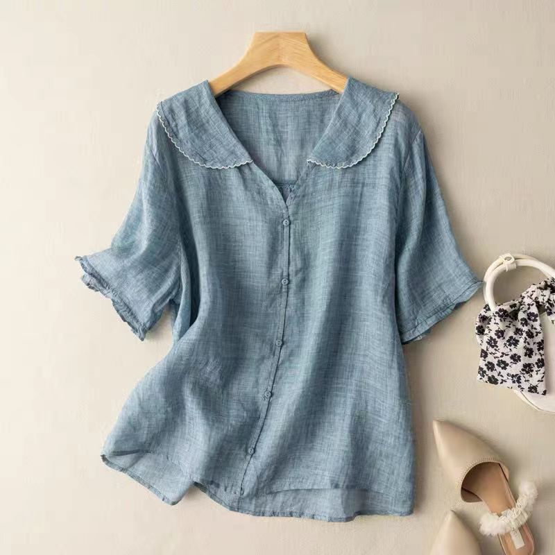 Women's Blouse Scalloped Collar Short Sleeves