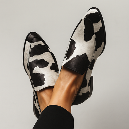 Warm Faux Fur Cow Pattern Slip On Shoes - VibreMode