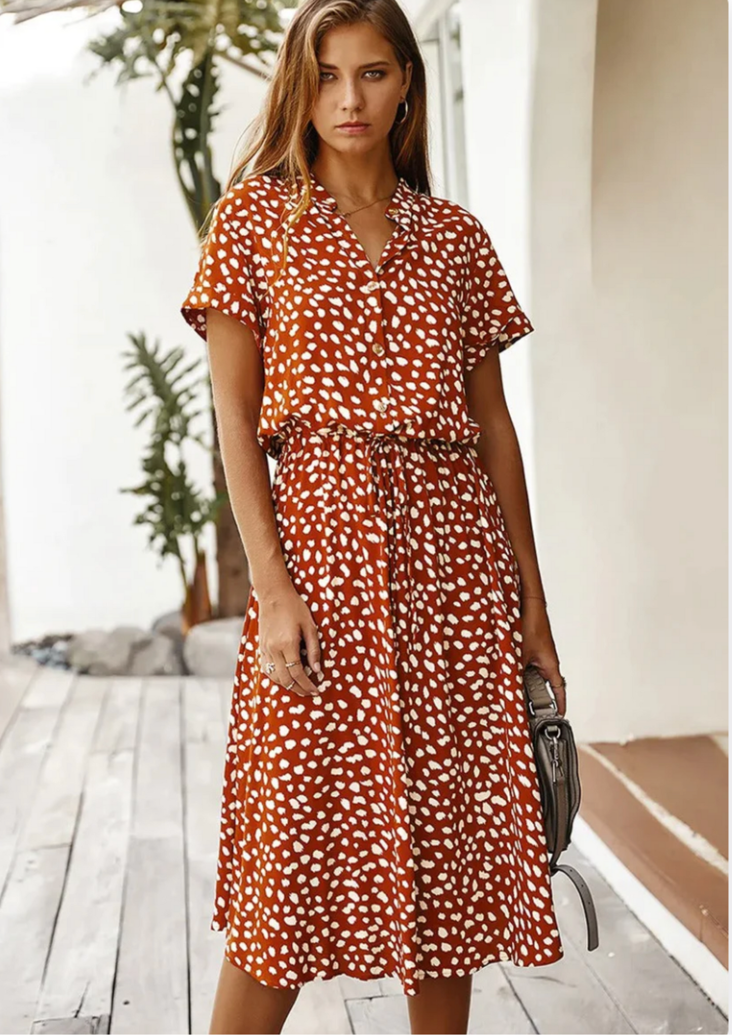 Polka Dot Button Down Midi Dress for Women