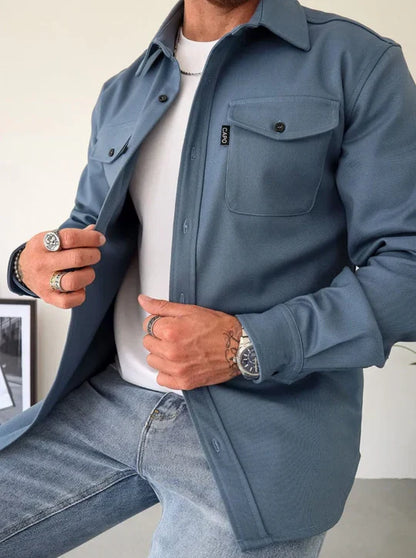 Men's Classic Utility Shirt Long-Sleeve Cotton Everyday Wear - VibreMode