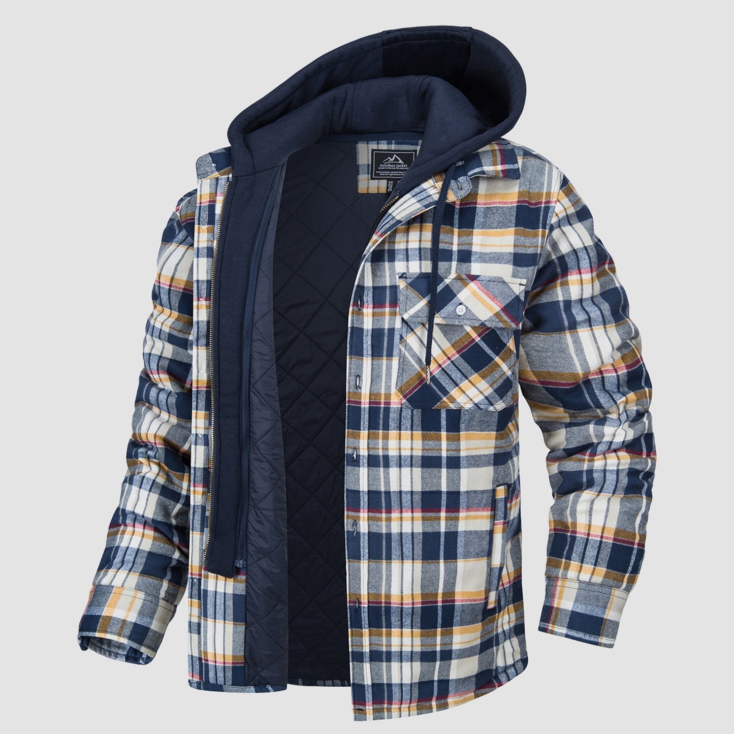 Men's Flannel Jacket 5 Pocket Removable Hood