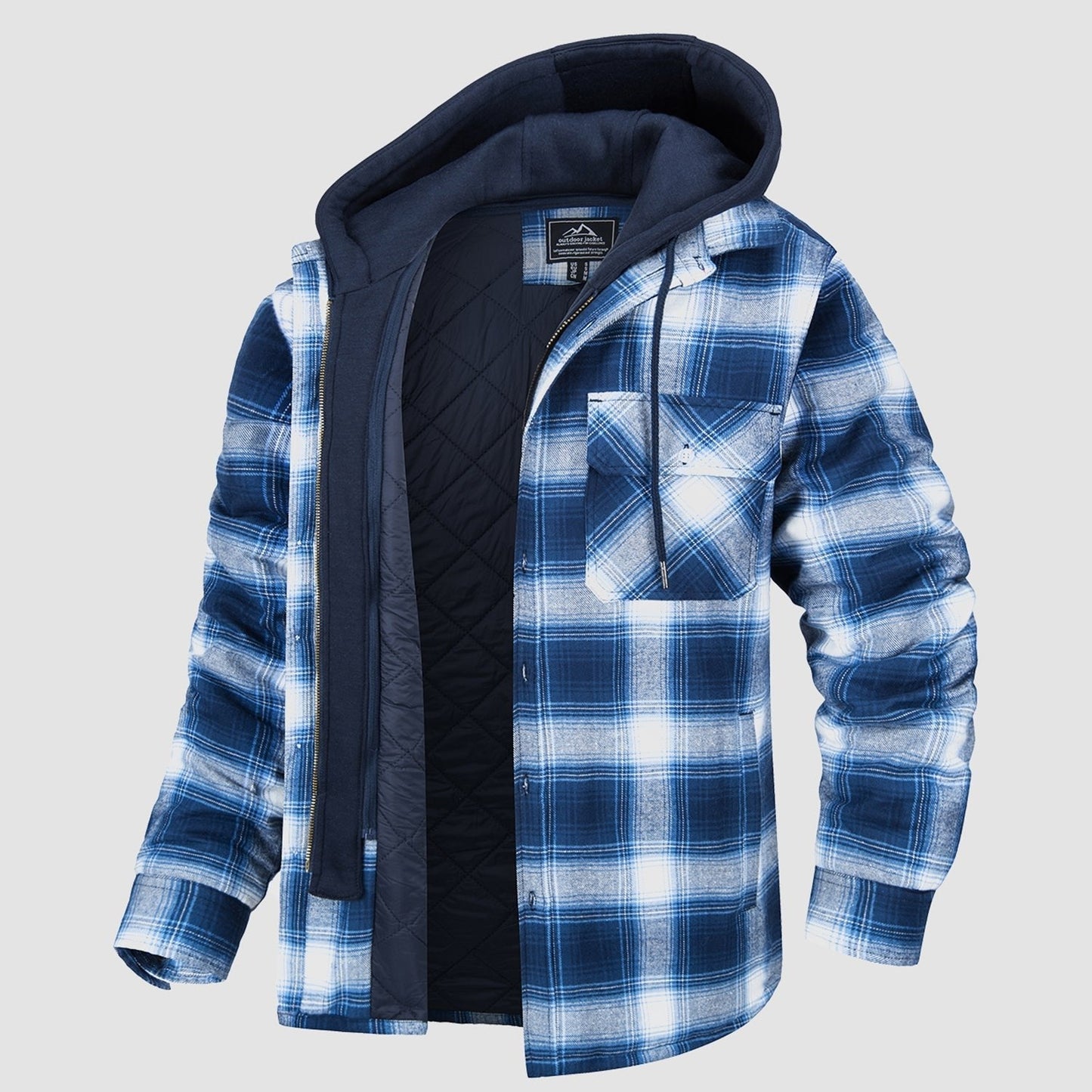Men's Flannel Jacket 5 Pocket Removable Hood