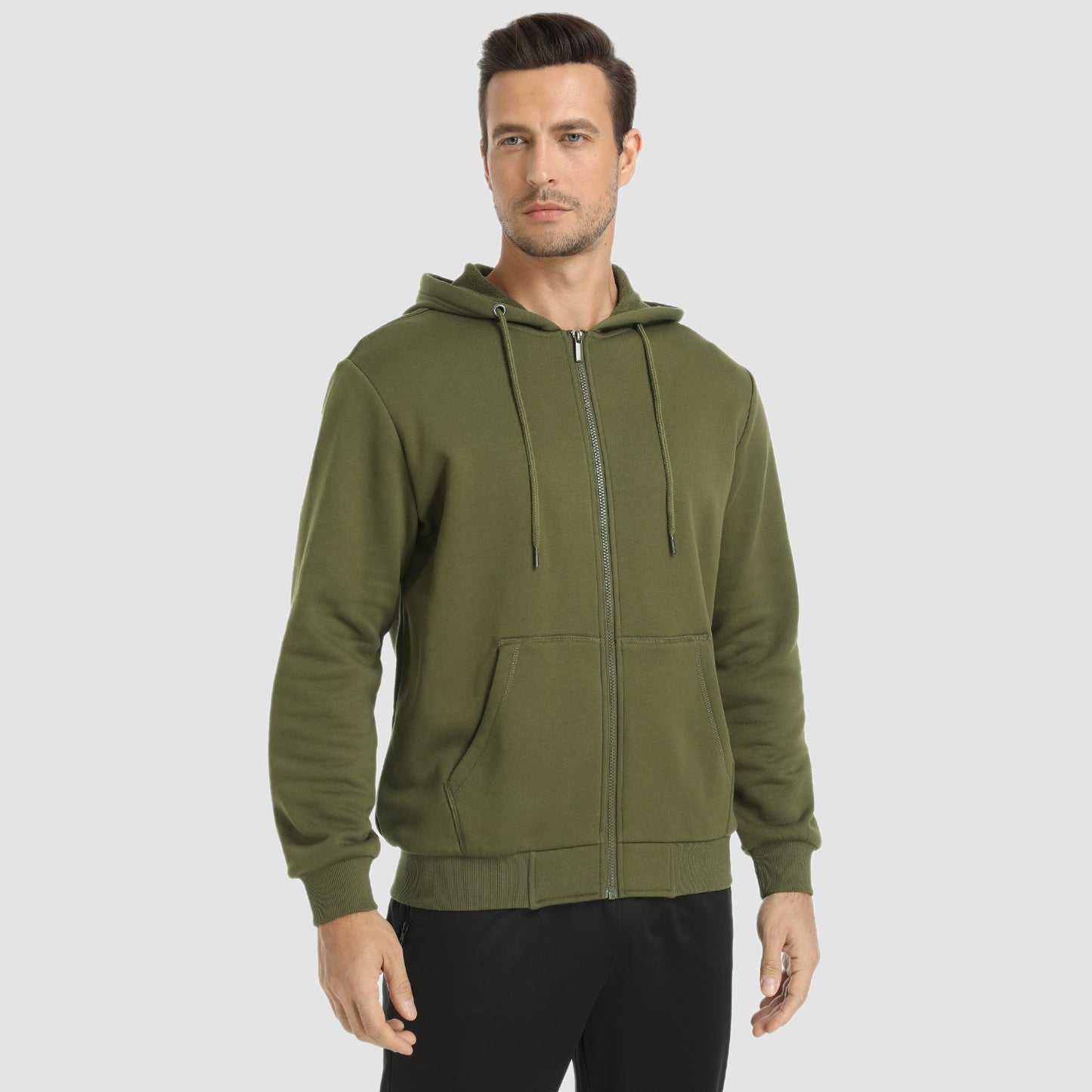 Men's Fleece Bomber Jacket Zip-Up Hoodie Sweatshirt