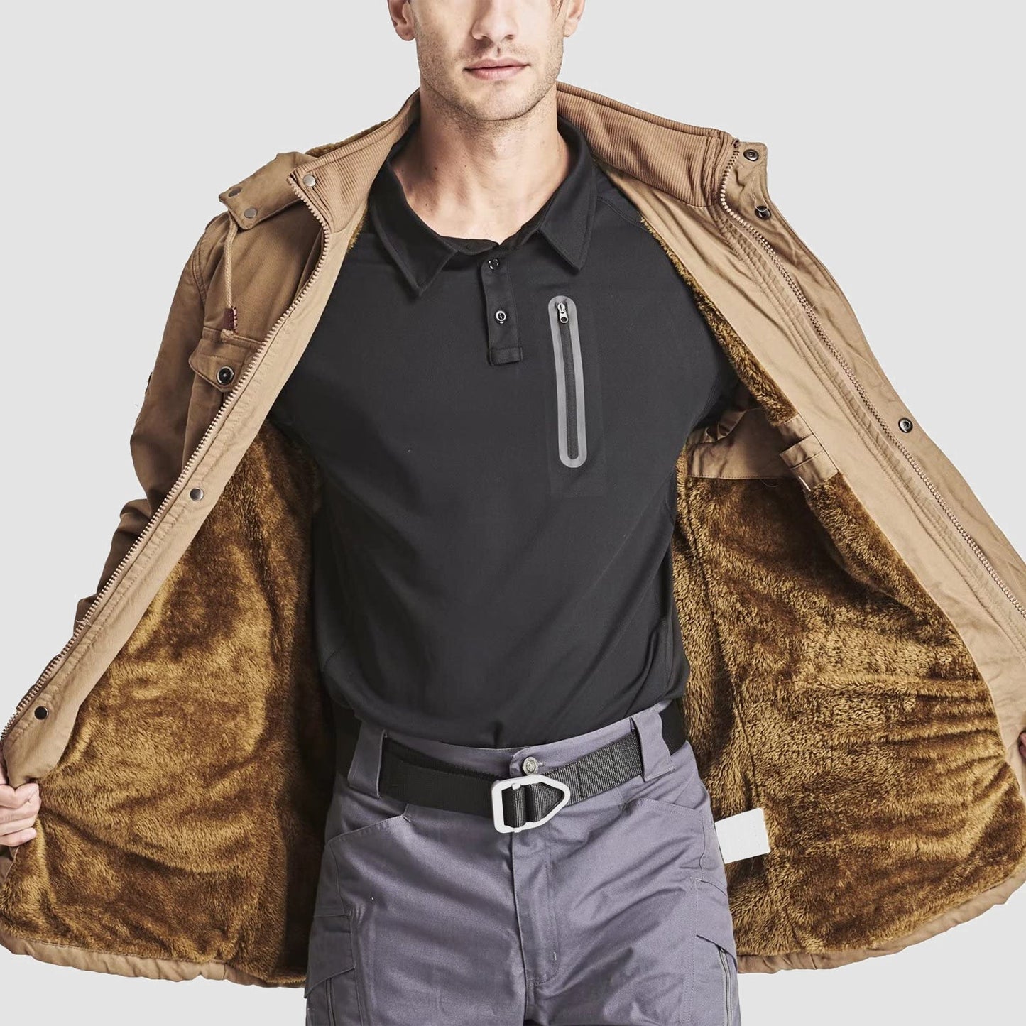 Men's Winter Parka Jacket Fleece Lined Waterproof Black