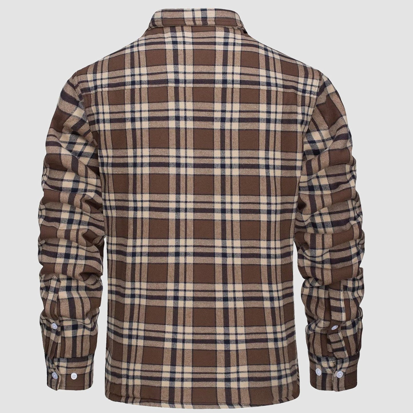 Men's Flannel Shirt Jacket Fleece Lined Cotton Warm Beige