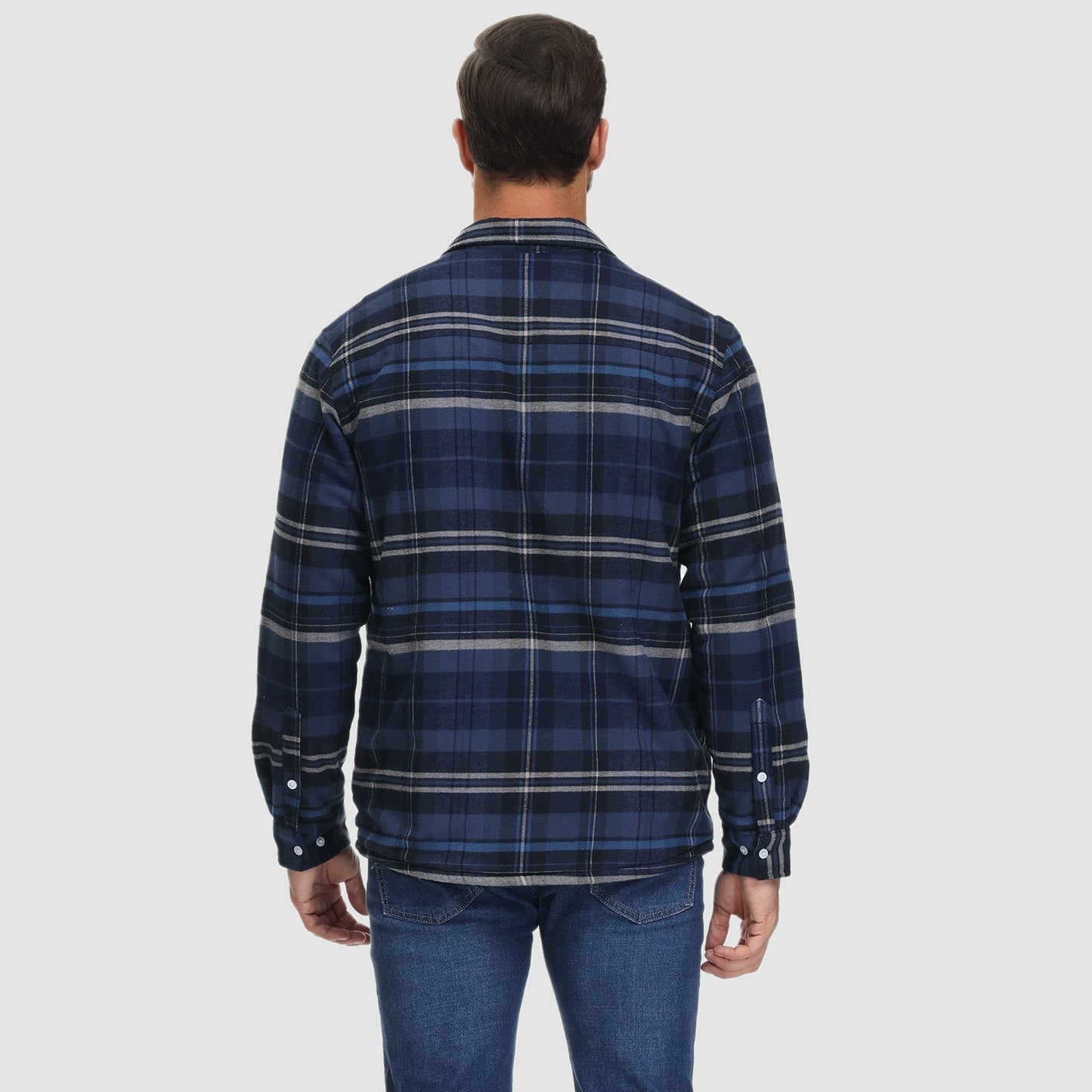 Men's Flannel Shirt Jacket Fleece Lined Cotton Warm Beige