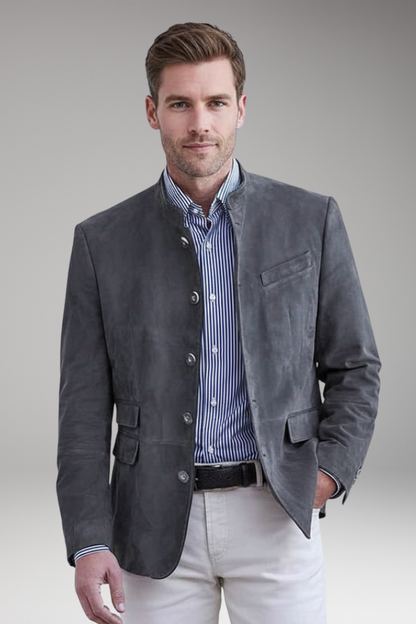 Men's Stand Collar Blazer Multiple Pockets