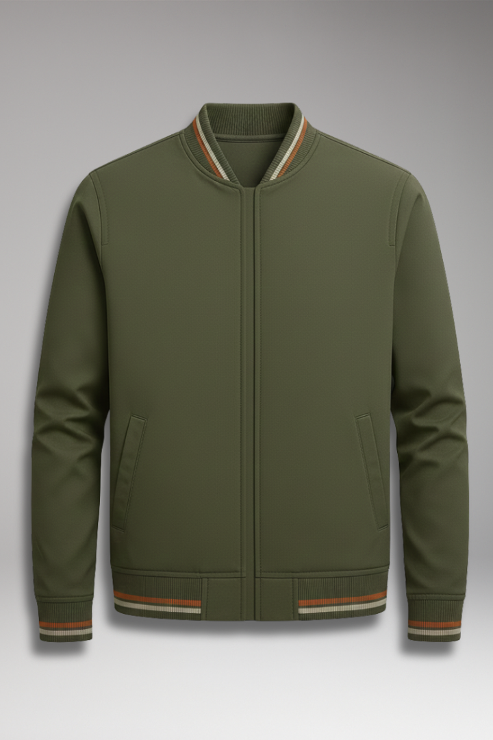 Men's Bomber Jacket Zip Closure Ribbed Trim - VibreMode