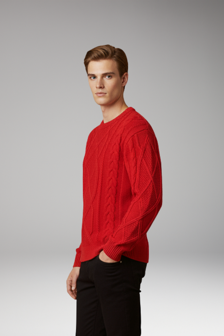 Men's Cable Knit Sweater Ribbed Edges