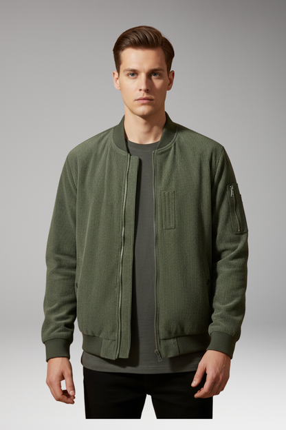 Men's Corduroy Bomber Jacket Ribbed Trim