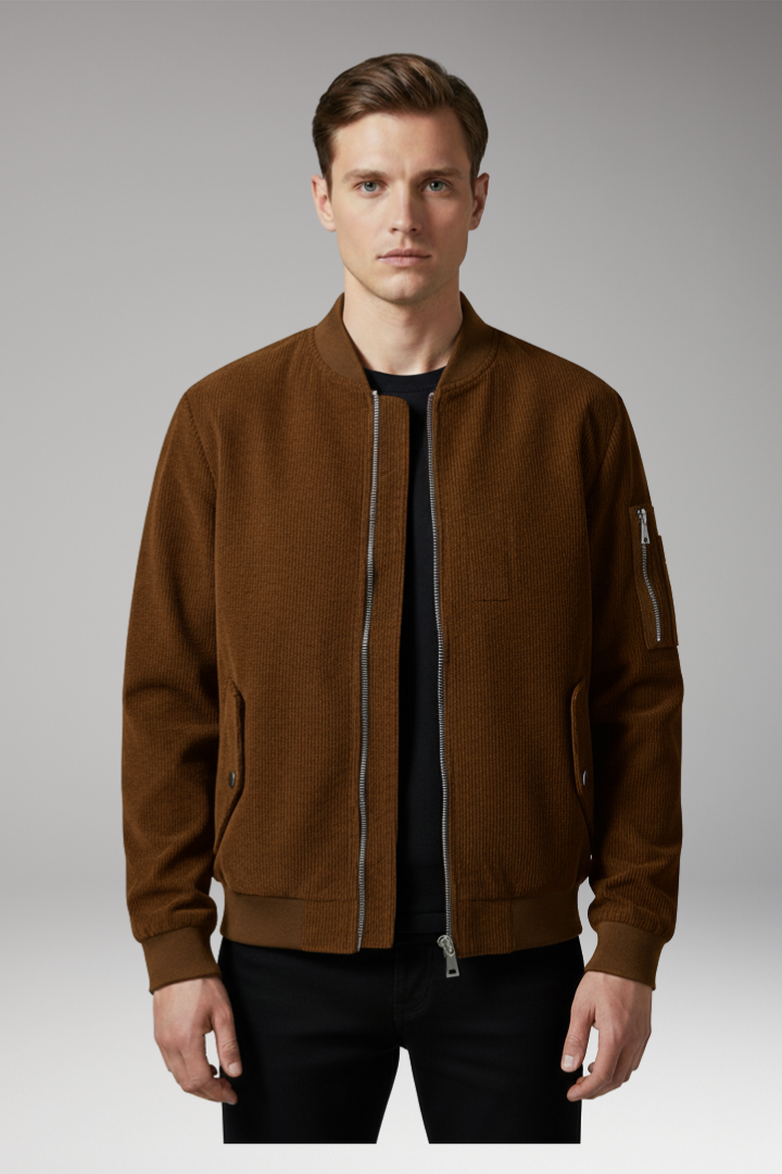 Men's Corduroy Bomber Jacket Ribbed Trim