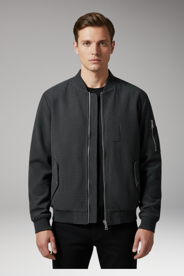 Men's Corduroy Bomber Jacket Ribbed Trim