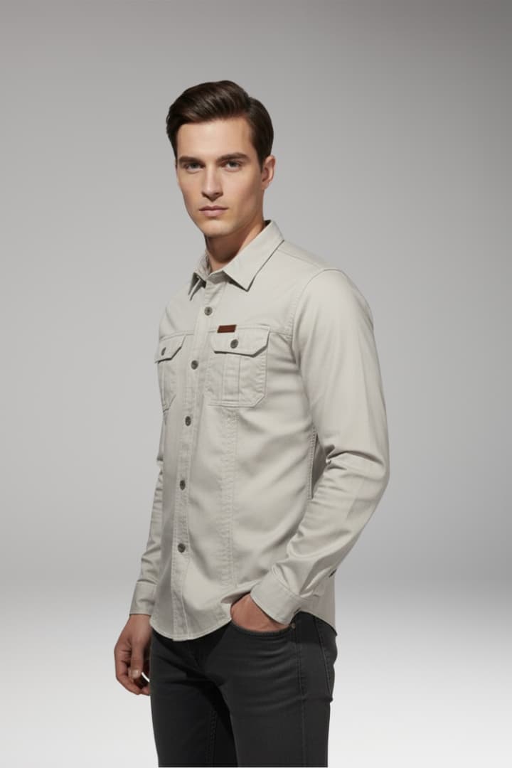 Men's Long Sleeve Cargo Shirt Chest Pockets