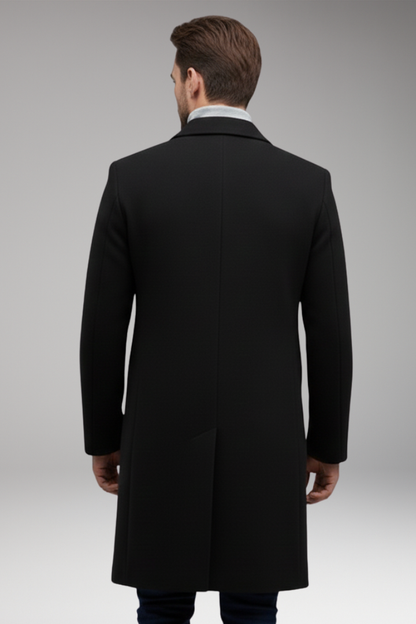 Men's Lapel Collar Long Coat Button Front Closure
