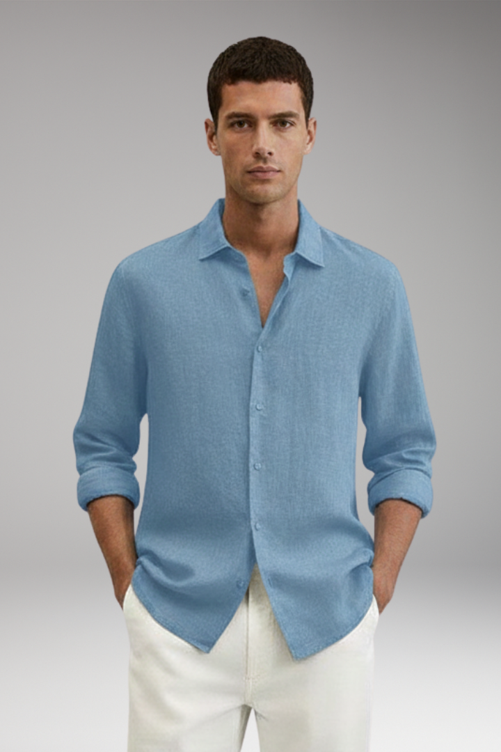 Men's Long Sleeve Dress Shirt Lapel Collar Button Front