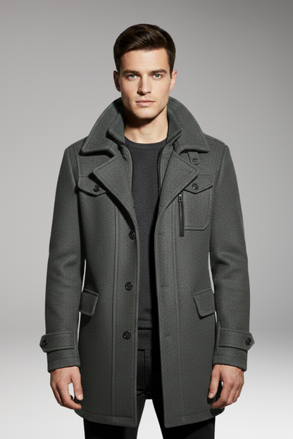 Men's Double Collar Overcoat Lined Interior