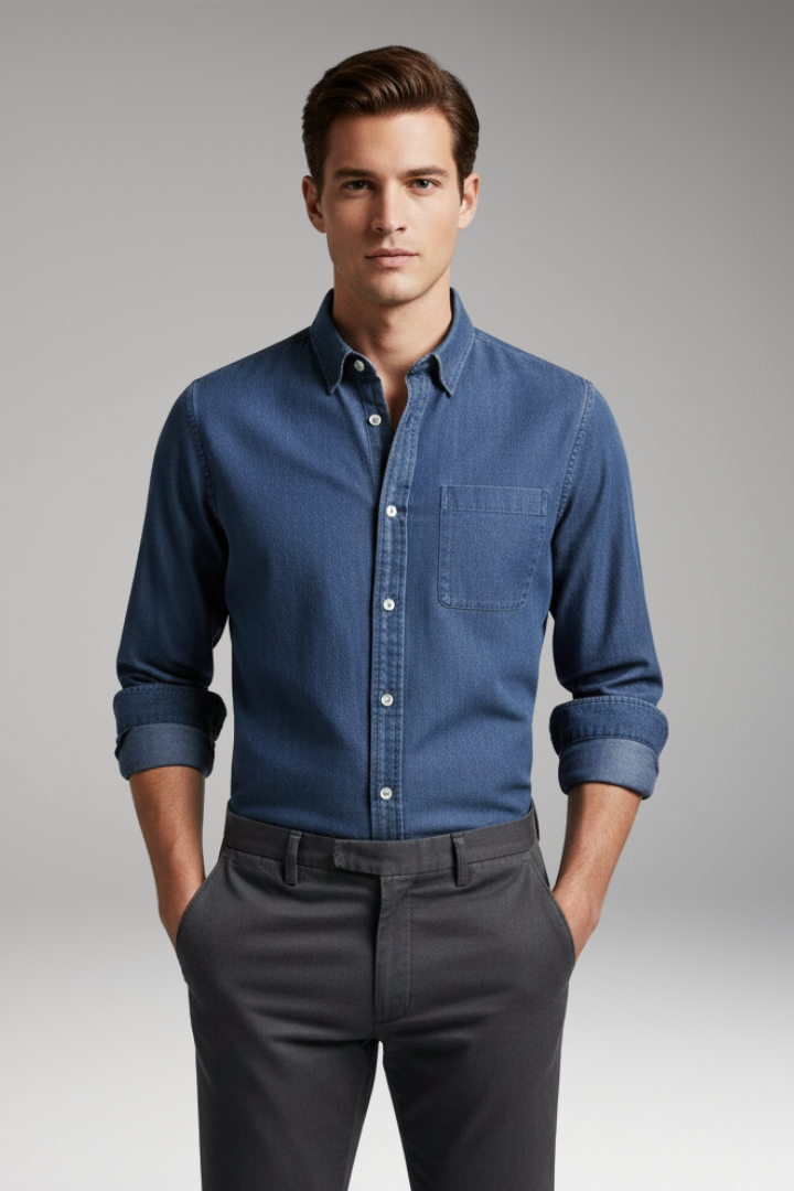 Men's Notched Collar Button Front Shirt