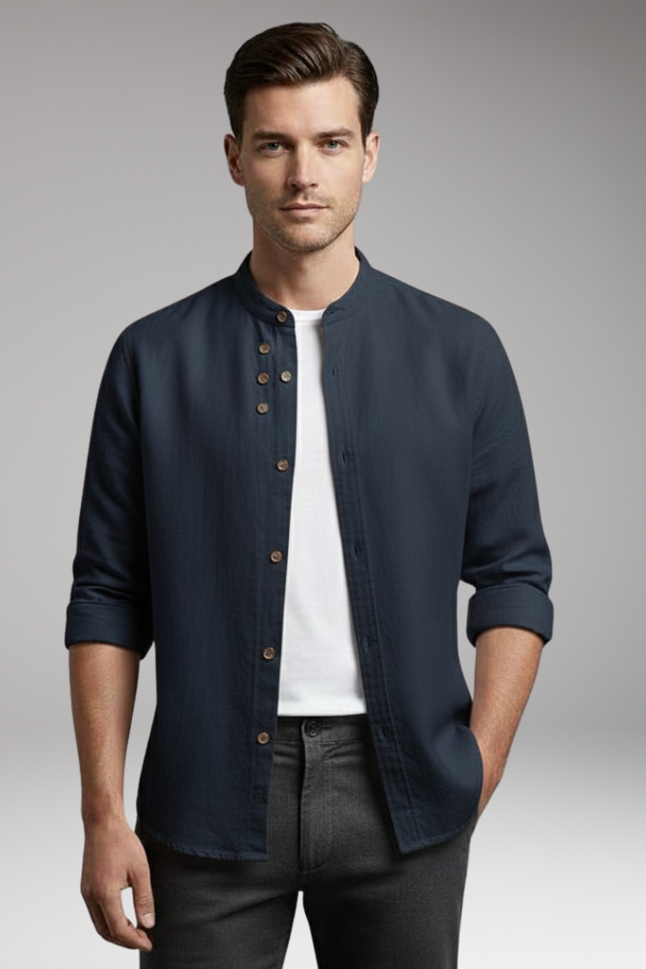 Men's Stand Collar Button Front Shirt
