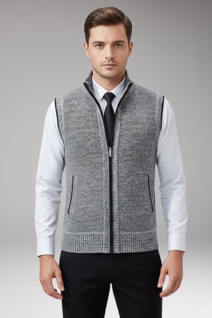 Men's Knitted Vest Sleeveless Plain Stand Collar