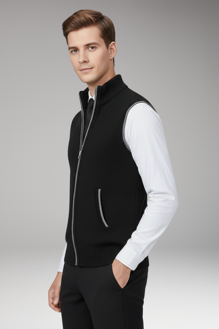 Men's Knitted Vest Sleeveless Plain Stand Collar