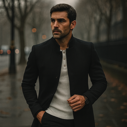 Men's Winter Coat Button Front Minimalist Design