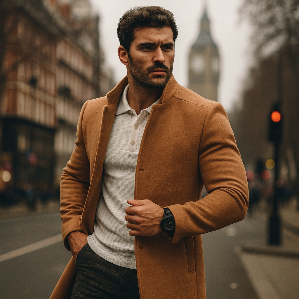 Men's Winter Coat Button Front Minimalist Design