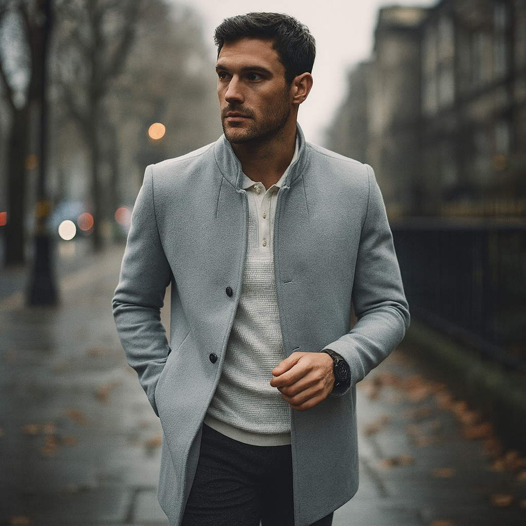 Men's Winter Coat Button Front Minimalist Design