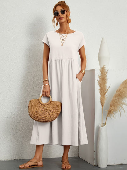 Women's Midi Dress Short Sleeves Side Pockets