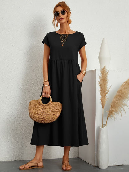 Women's Short Sleeve Round Neck Midi Dress