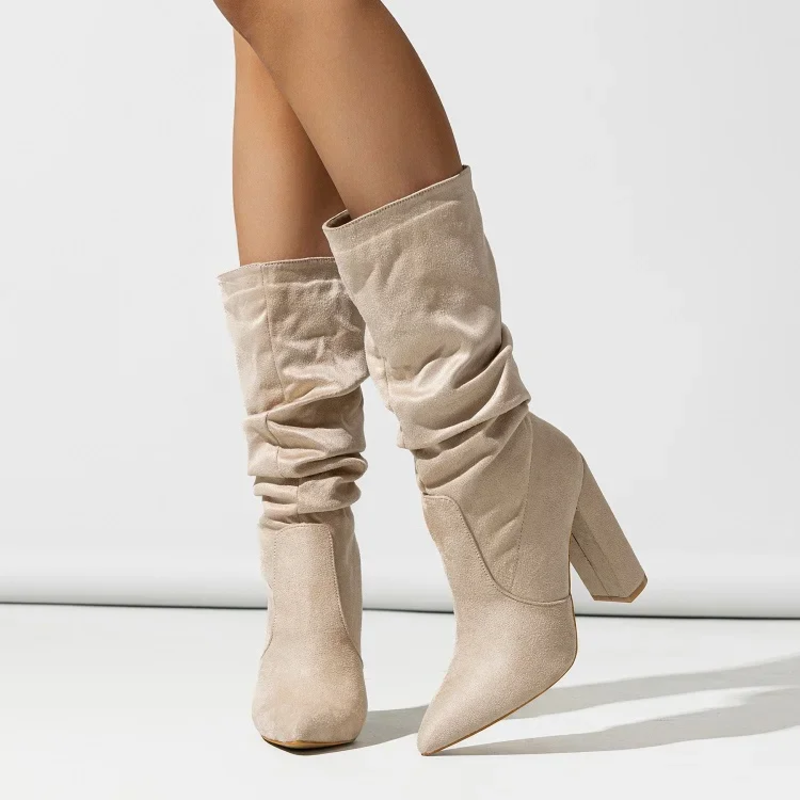 Women's Mid Calf Boots Gathered Shaft