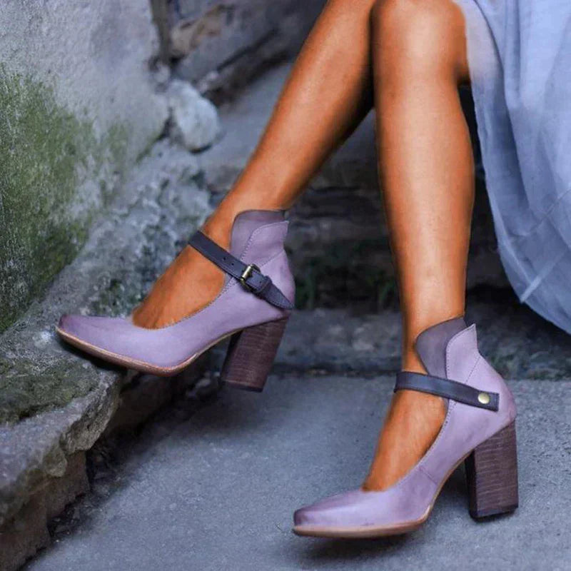 Women's Ankle Strap Block Heels Buckle Closure - VibreMode
