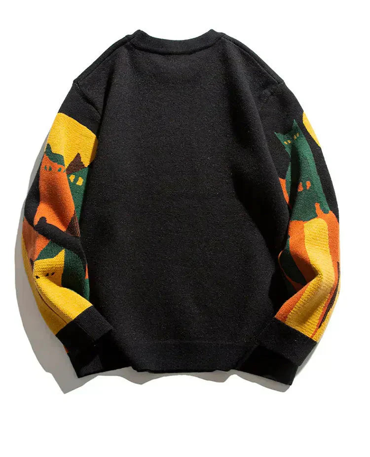 Women's Oversized Cat Graphic Sweater Pullover