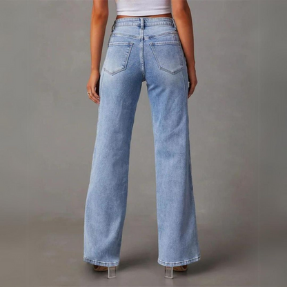 Comfortable Fit High Waist Wide Leg Jeans