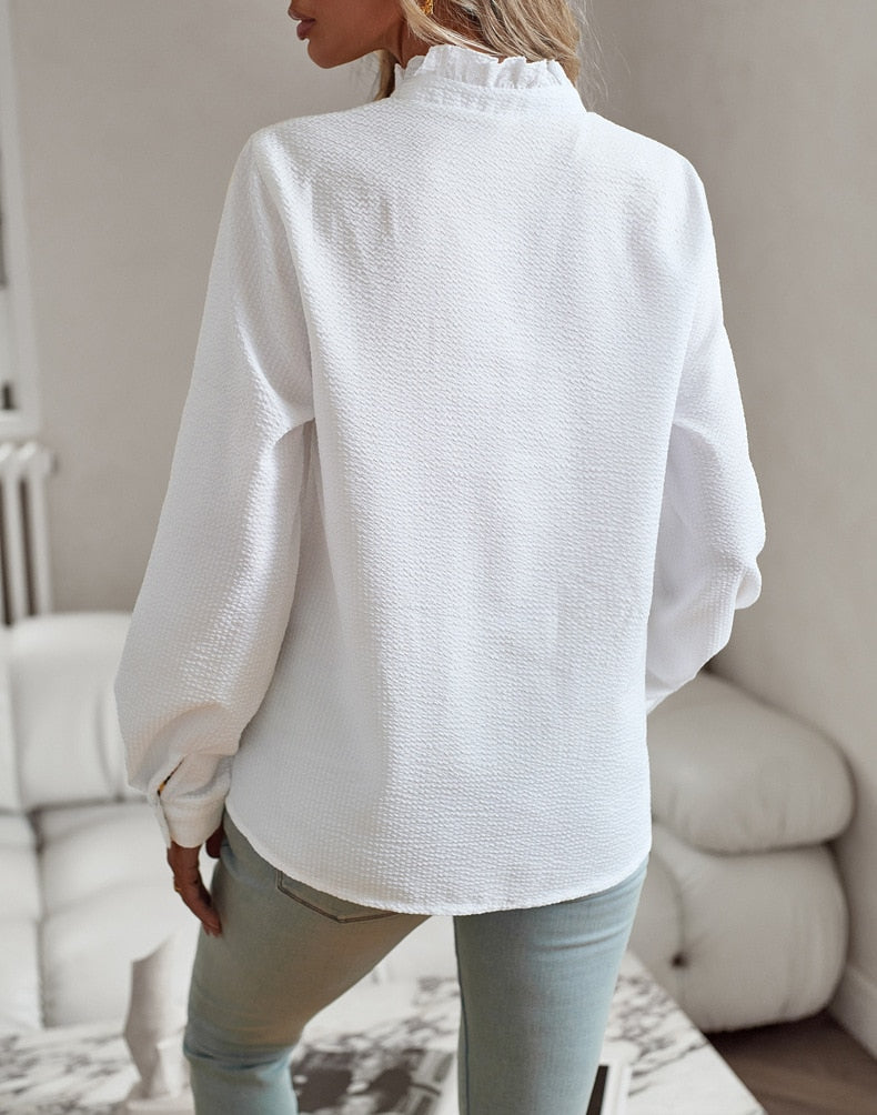 Women's Button Front Ruffle Blouse