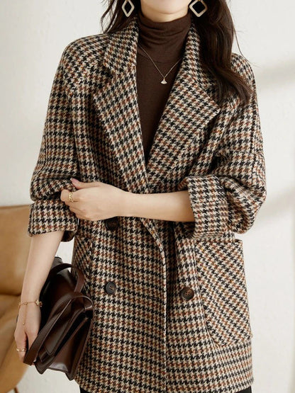 Classic Ladies Plaid Coat with Fleece Lining