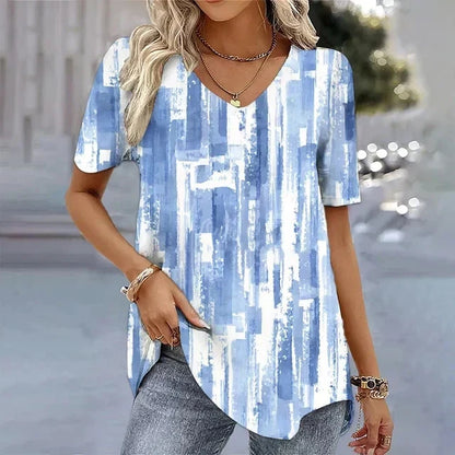 Women's V-Neck T-Shirt Stripe Print