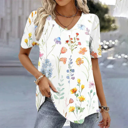 Women's V-Neck T-Shirt Stripe Print - VibreMode