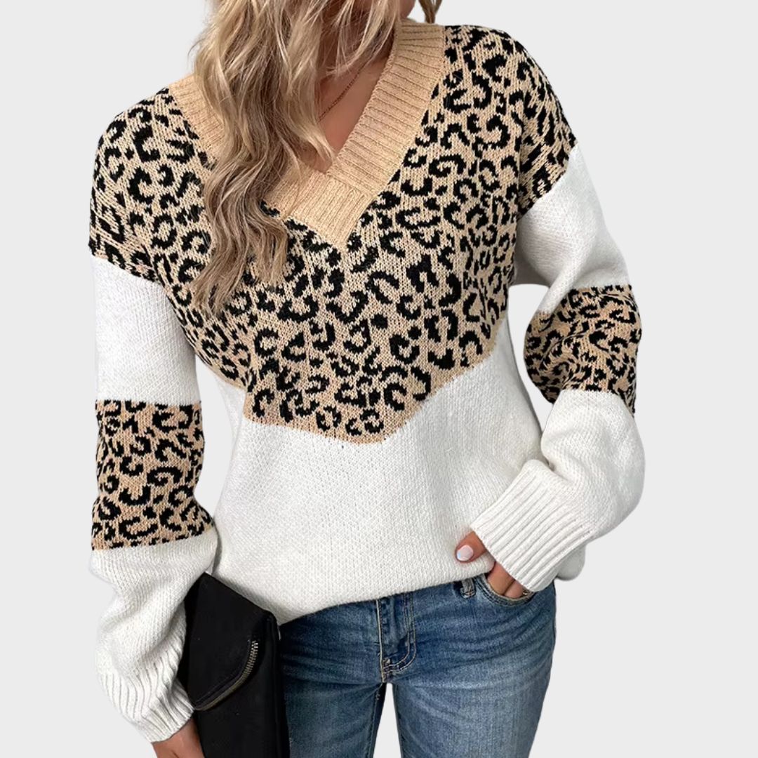 Chic V-neck Leopard Pullover Sweater