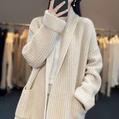 Women's Wool Blend Cardigan Oversized V-Neck Long Sleeve