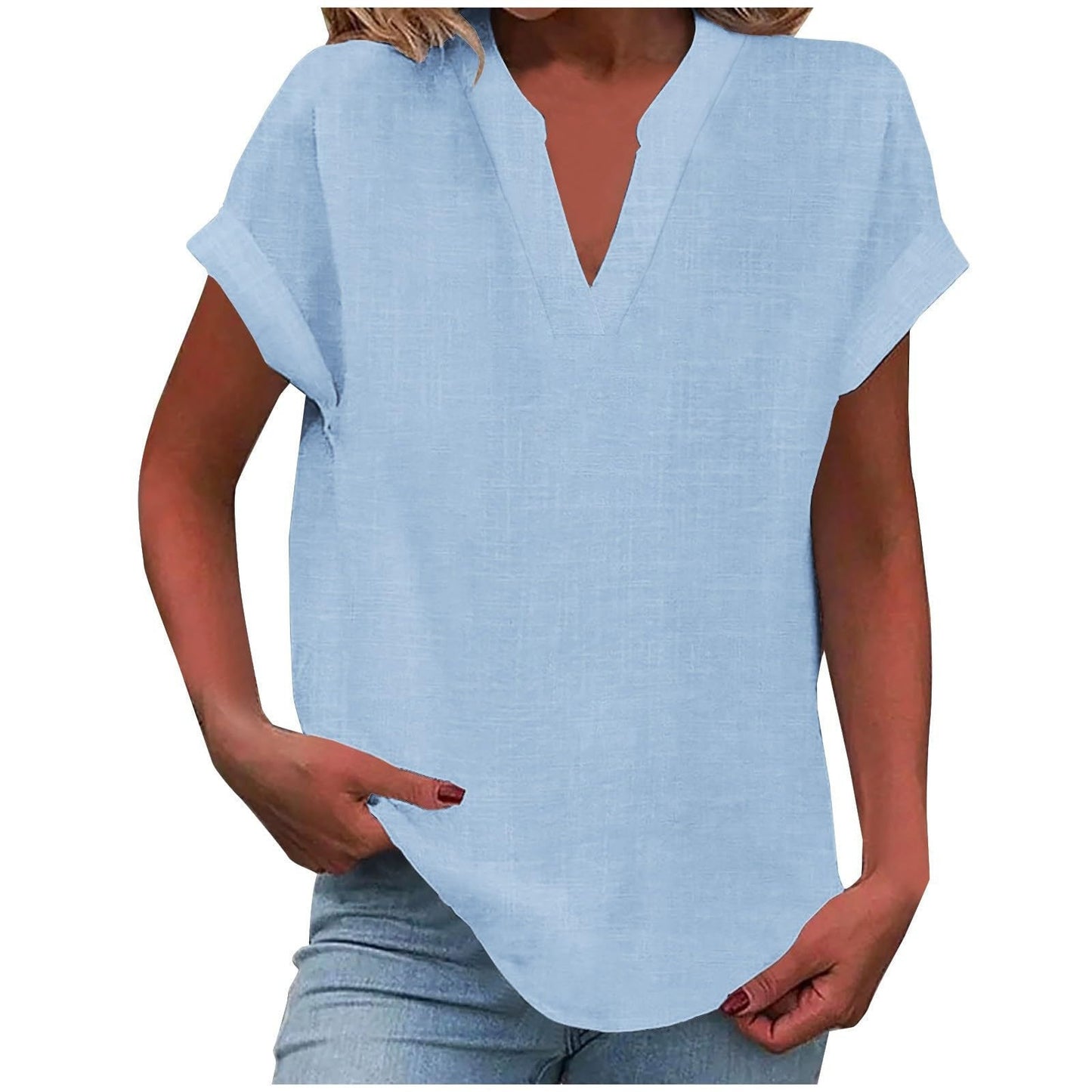 Women's Short Sleeve V-Neck Blouse